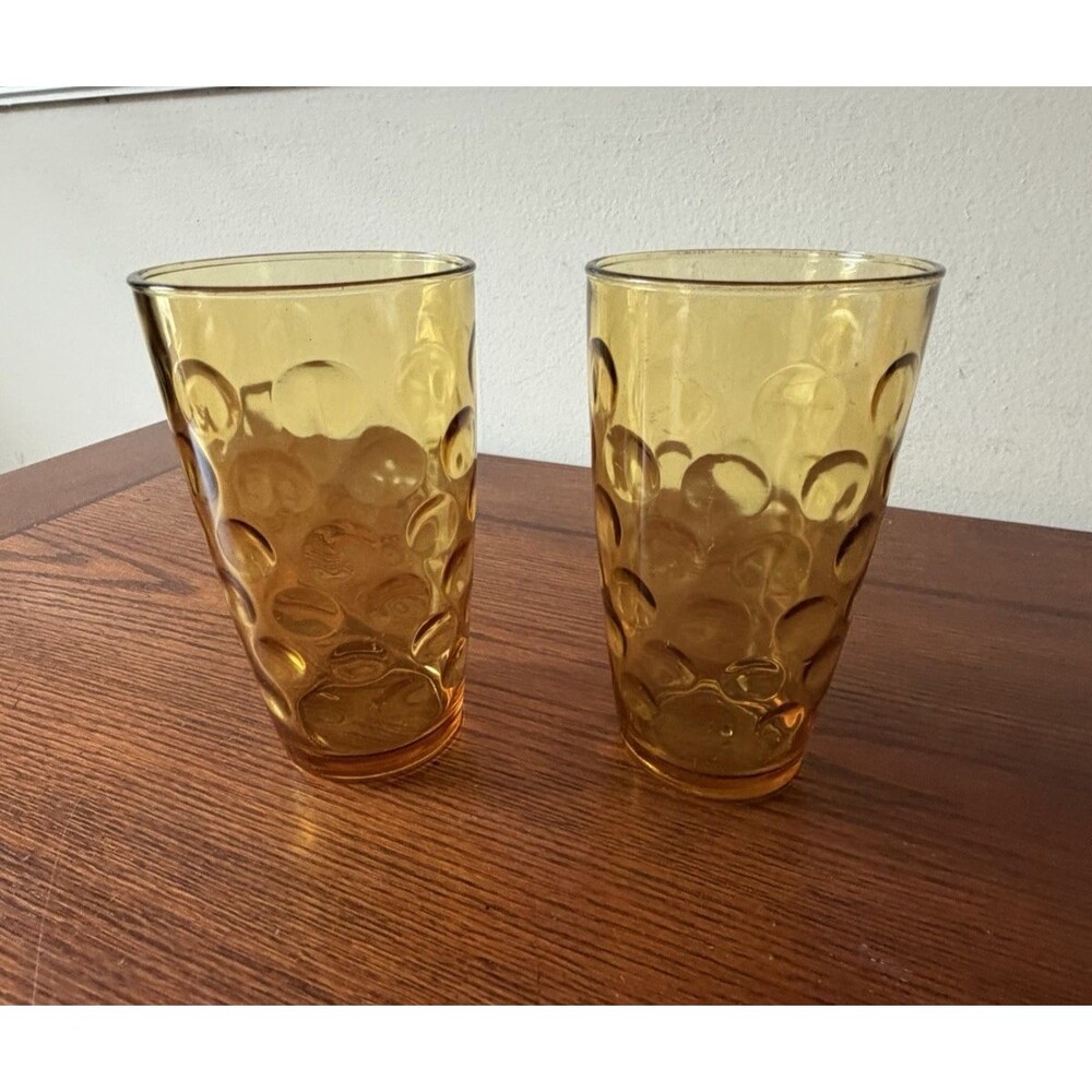 2 Vintage Hazel Atlas El Dorado Amber Glass 24 Ounce Flat Tumbler Glasses EUC